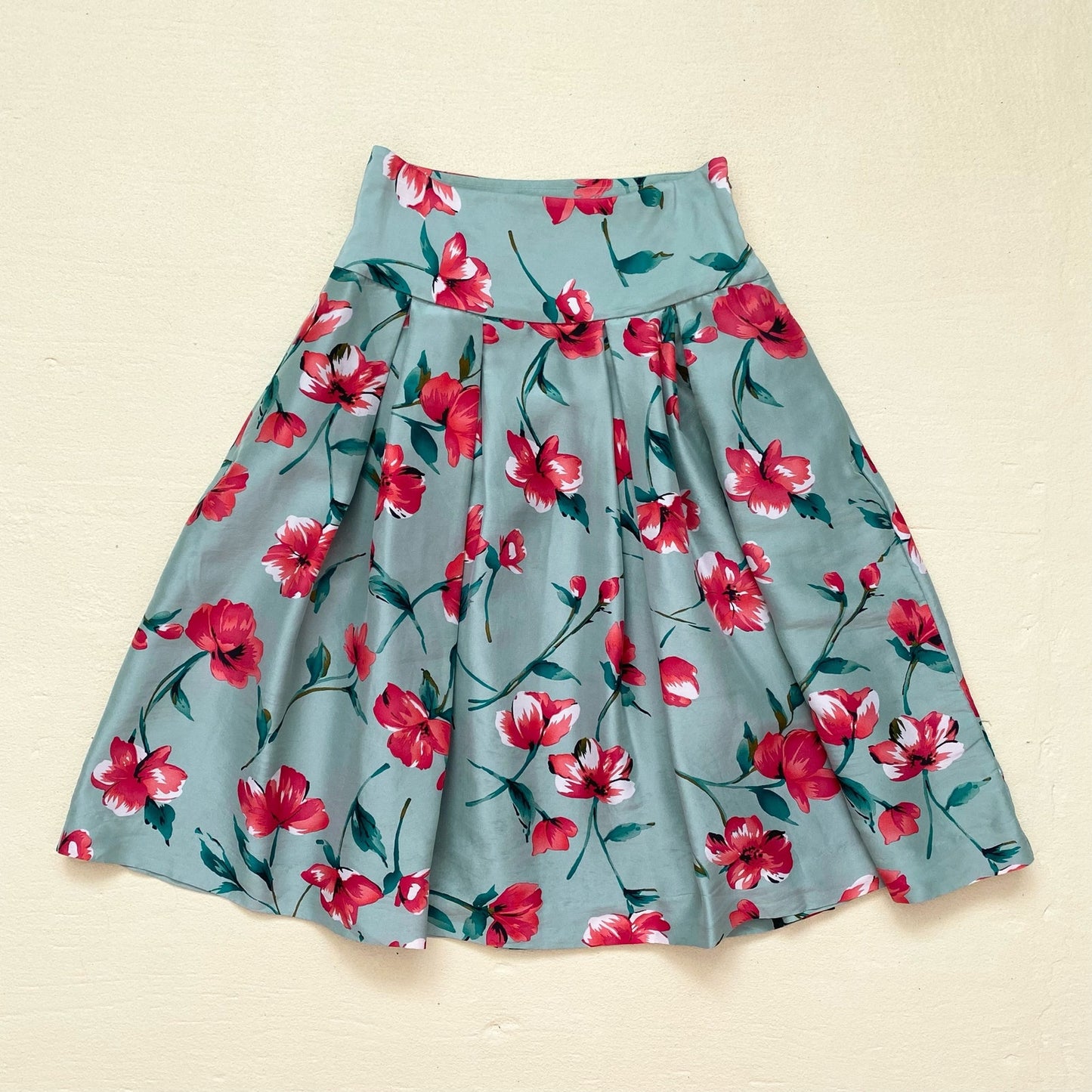 Secondhand Express Design Studio Floral Pleated Silk Midi Skirt, Size 0