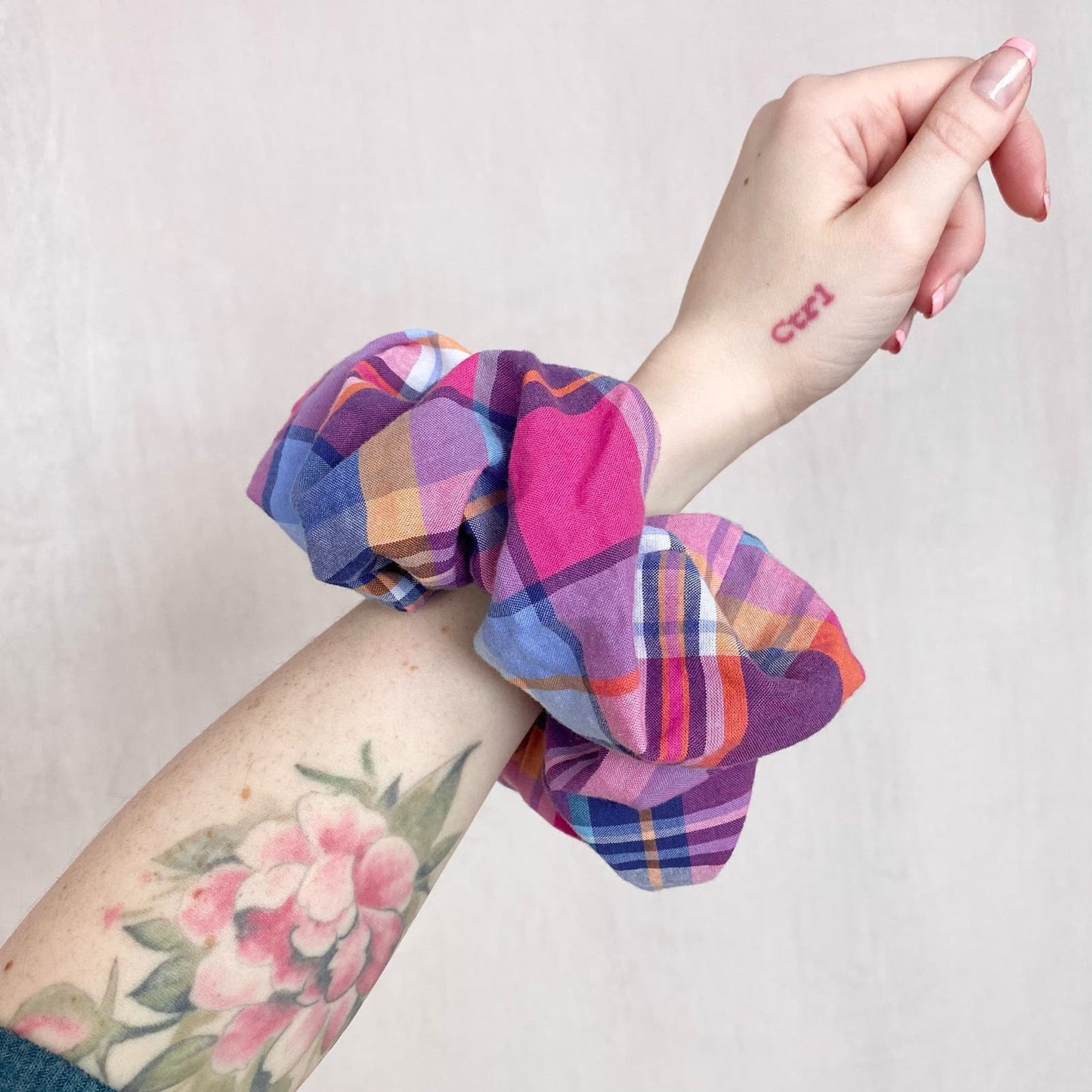 Scrap Fabric Plaid Jumbo Scrunchie