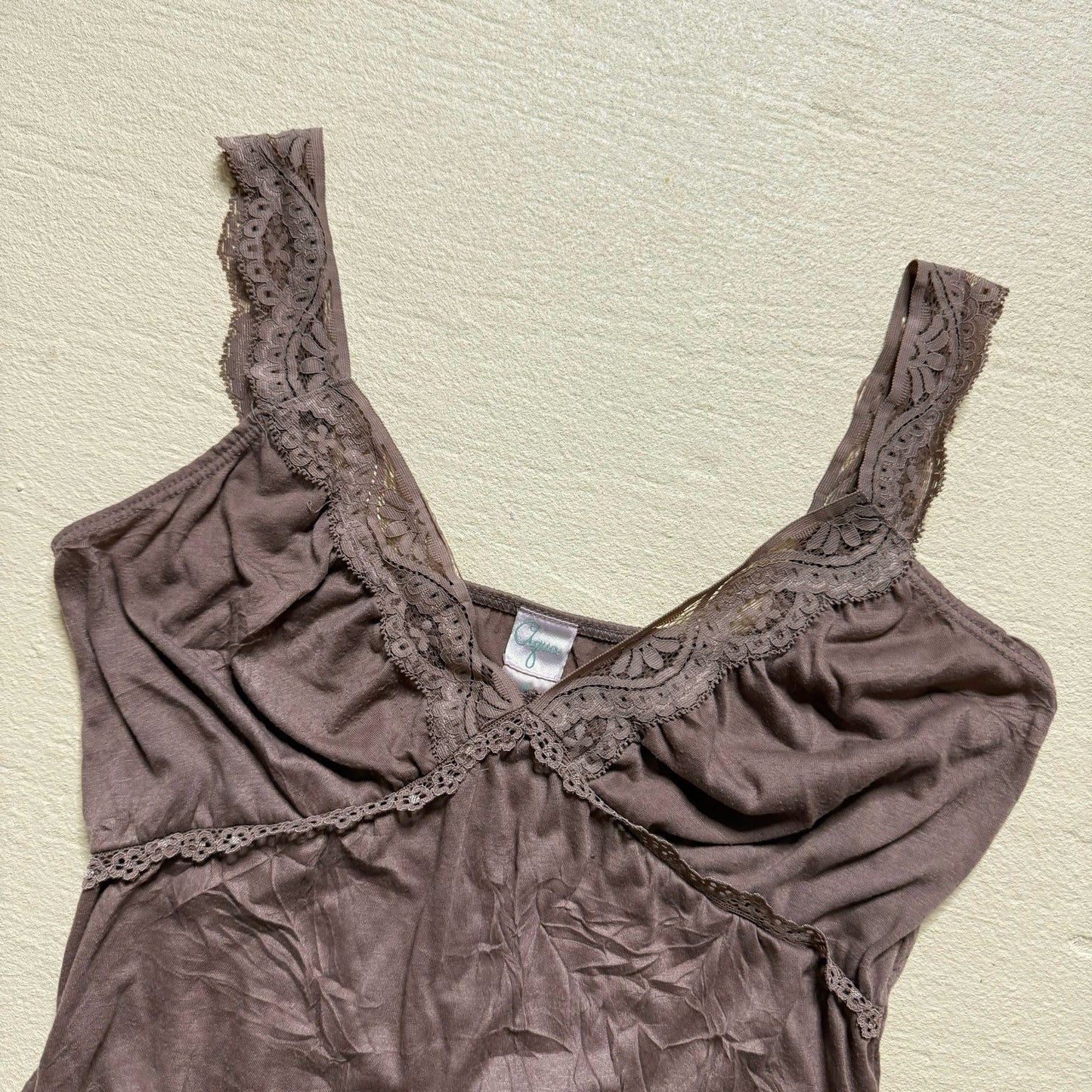 Y2K Aqua Lace Trim Brown Cami Tank Top, Size Medium