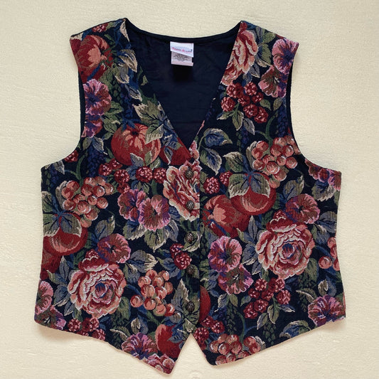 Vintage Bobbie Brooks Tapestry Floral Vest, Size Medium
