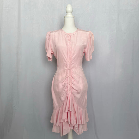 Vintage 80s Jonathan Martin Pink Button Front Dress, Size 9/10