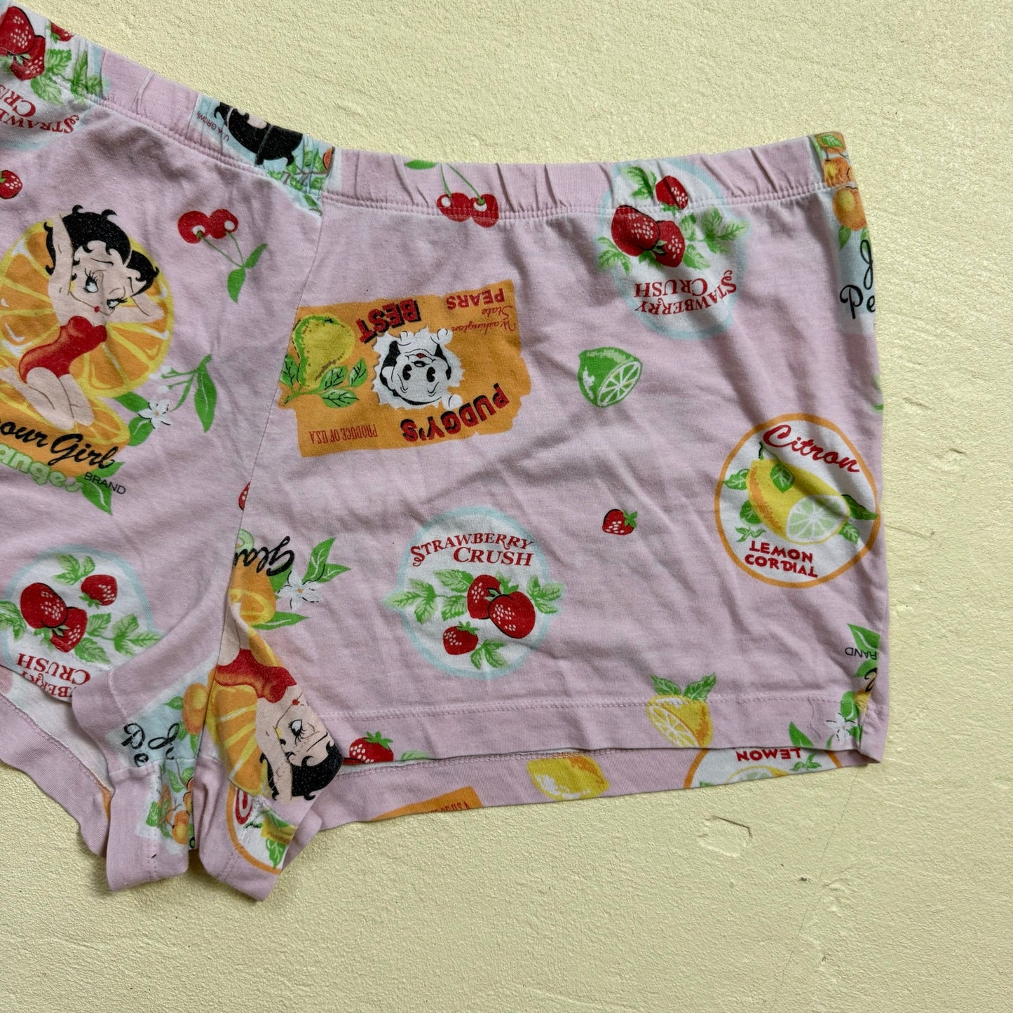 Y2K Betty Boop Fruit Print Pajama Shorts, Size XL
