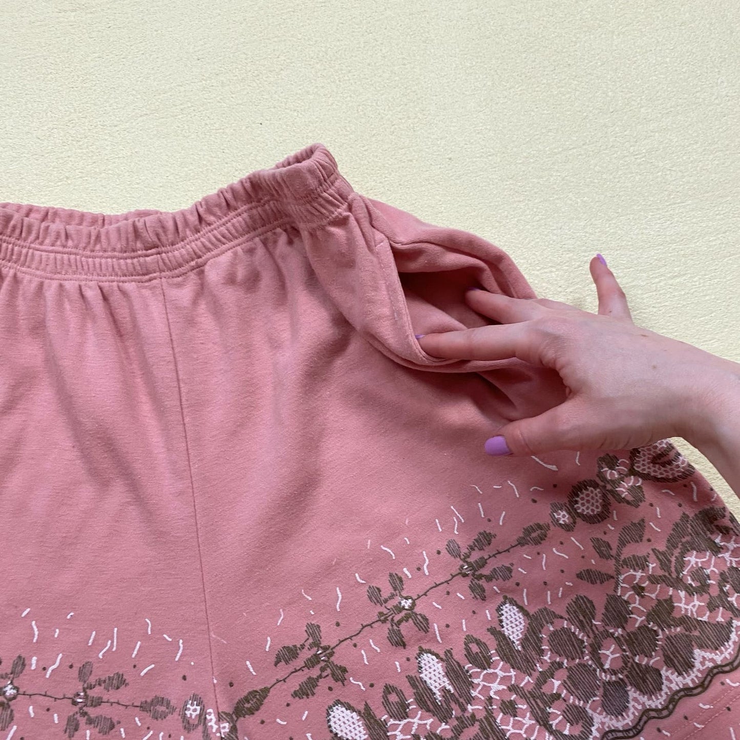 Secondhand Dusty Pink Floral High Waisted Sweat Shorts, Size Small