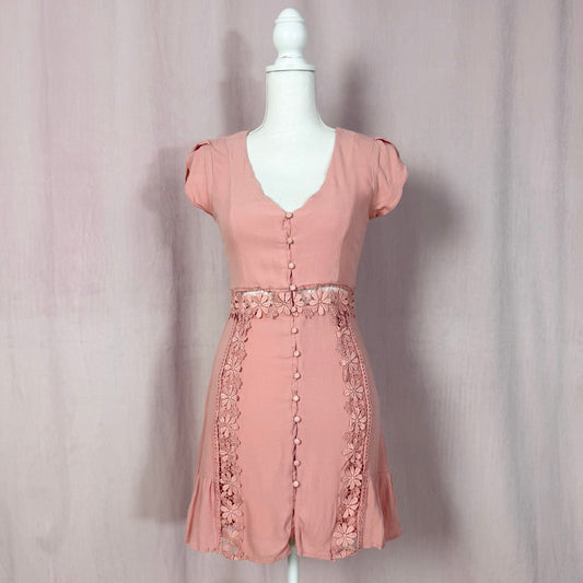 Secondhand Lulus Wistful Wanderer Dusty Pink Lace Mini Dress, Size Small