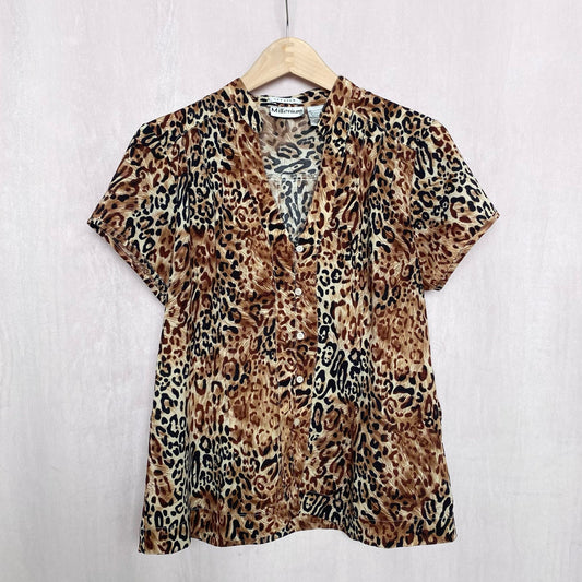 Vintage Millenium Leopard Print Button Up Blouse, Size XL