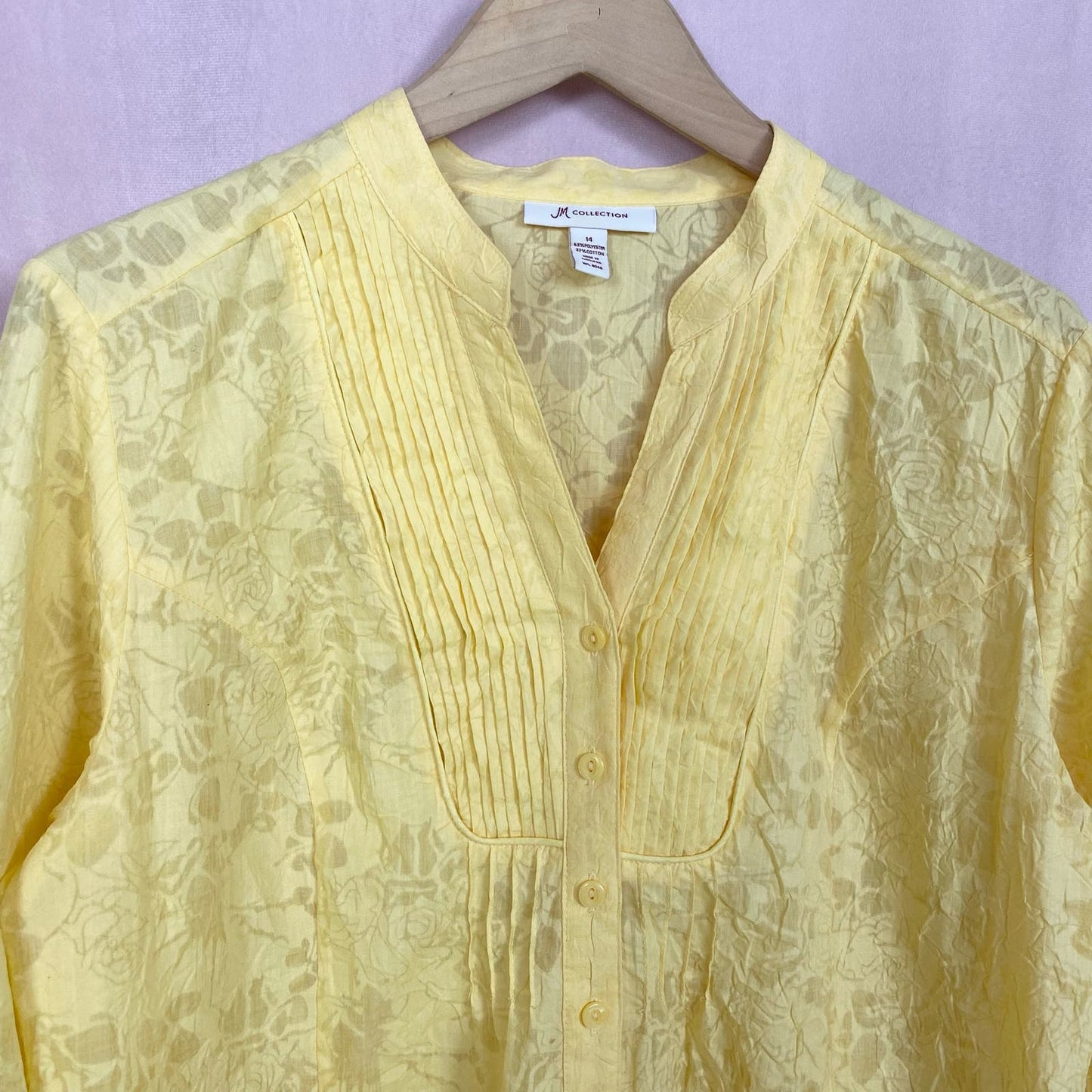 Secondhand JM Collection Yellow Floral Button Front Blouse, Size 14