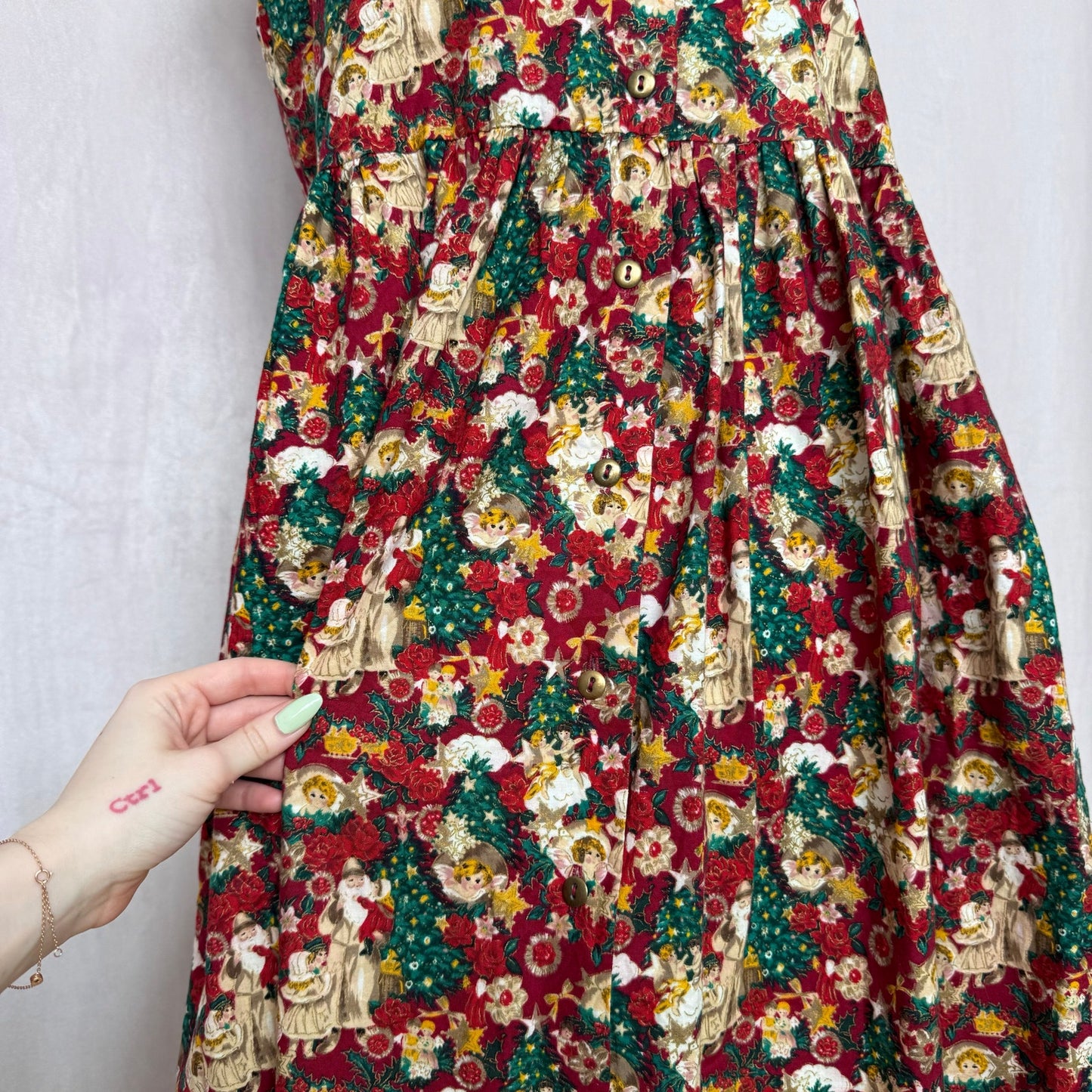 Vintage Christmas Angel Button Front Dress, Size Large