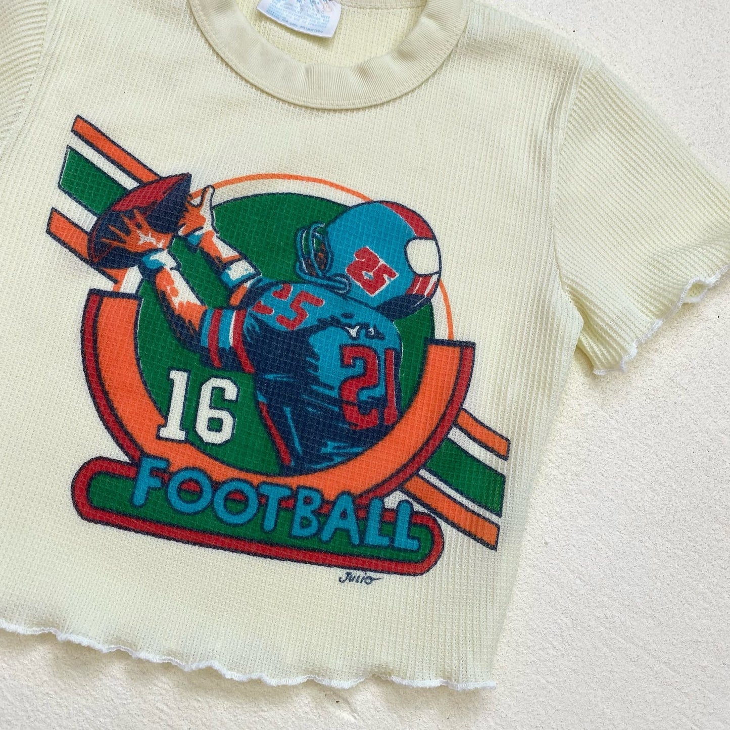 Upcycled Vintage Football Graphic Crop Baby Tee, Size XS