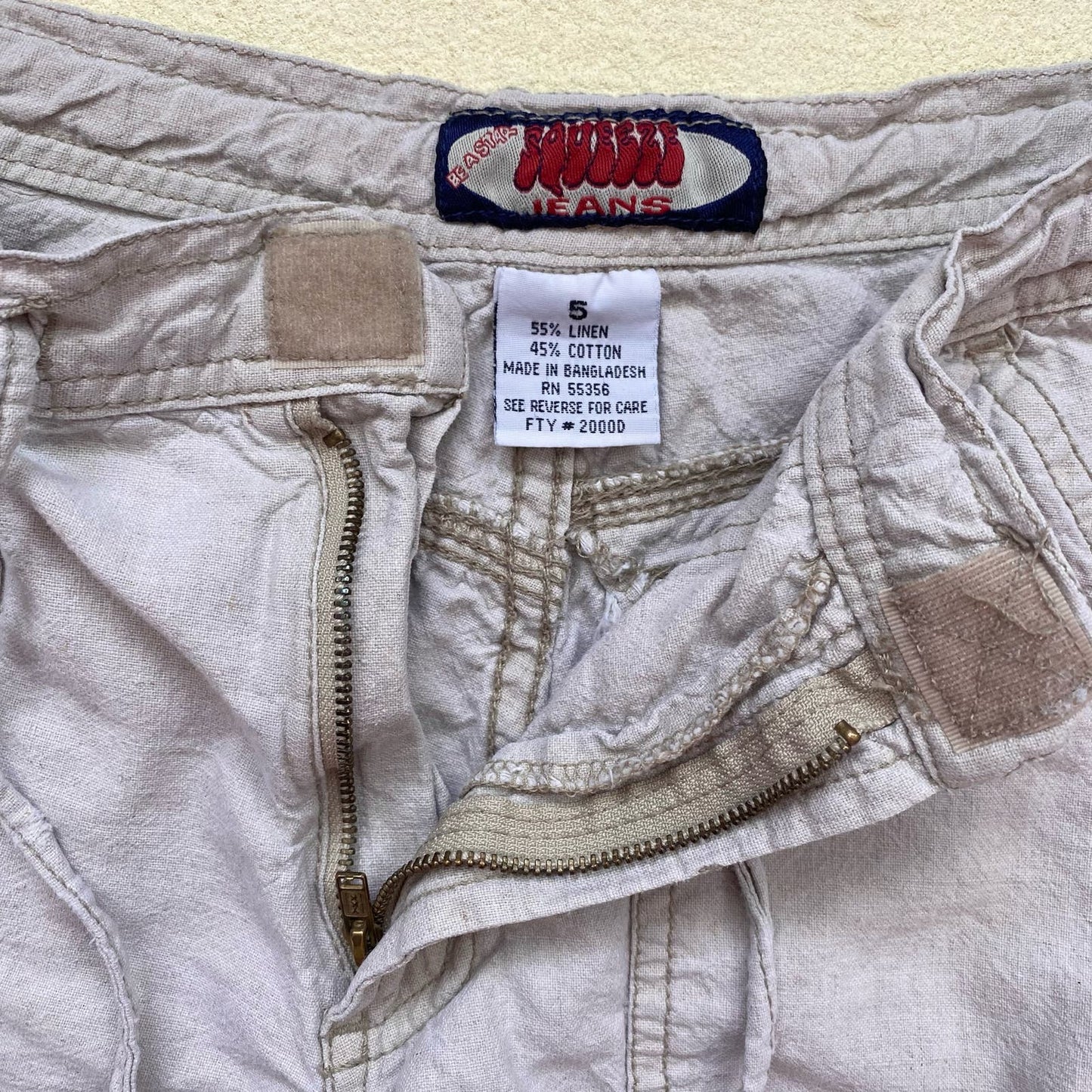 Y2K Squeeze Jeans Linen Cotton Mini Cargo Shorts, Size 5
