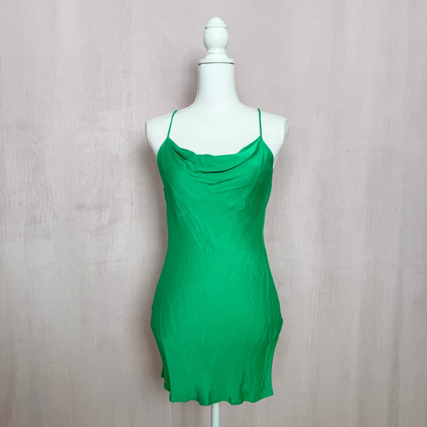 Secondhand Zara Green Satin Effect Mini Slip Dress, Size XS