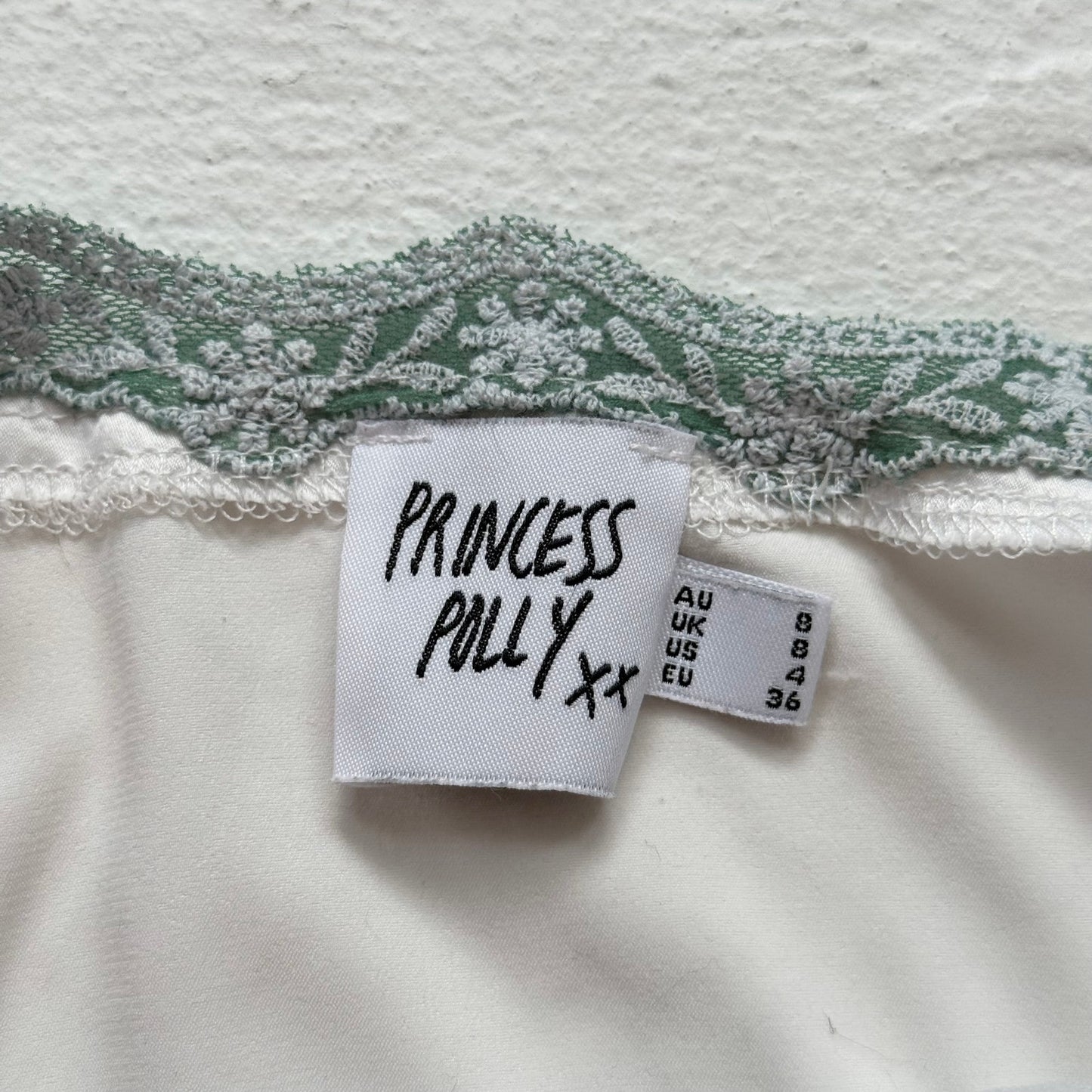 Secondhand Princess Polly Mint Green Satin Lace Button Cami Top, Size 4