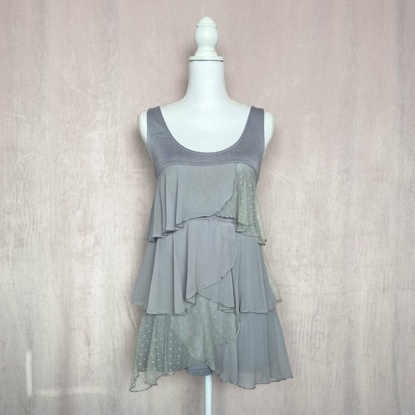 Secondhand Cecico Tiered Ruffle Tank Top Mini Dress, Size Small