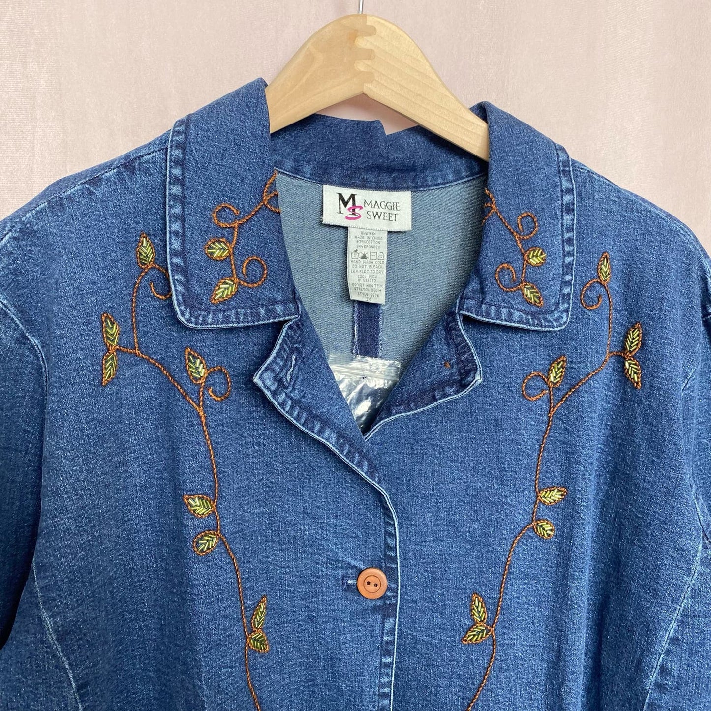 Vintage Maggie Sweet Beaded Denim Trench Jacket, Size 2X