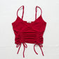 Secondhand Active USA Red Ruched Drawstring Crop Top, Size Small