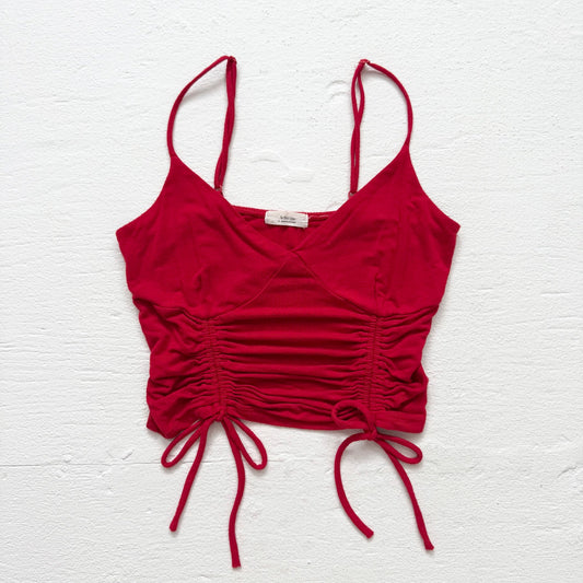 Secondhand Active USA Red Ruched Drawstring Crop Top, Size Small