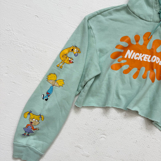 Reworked Nickelodeon Characters Crop Hoodie Green Graphic Retro 90s Y2K M