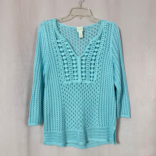 Secondhand Chico's Crochet Detail Jamie Pullover in Aria Aqua, Size 1