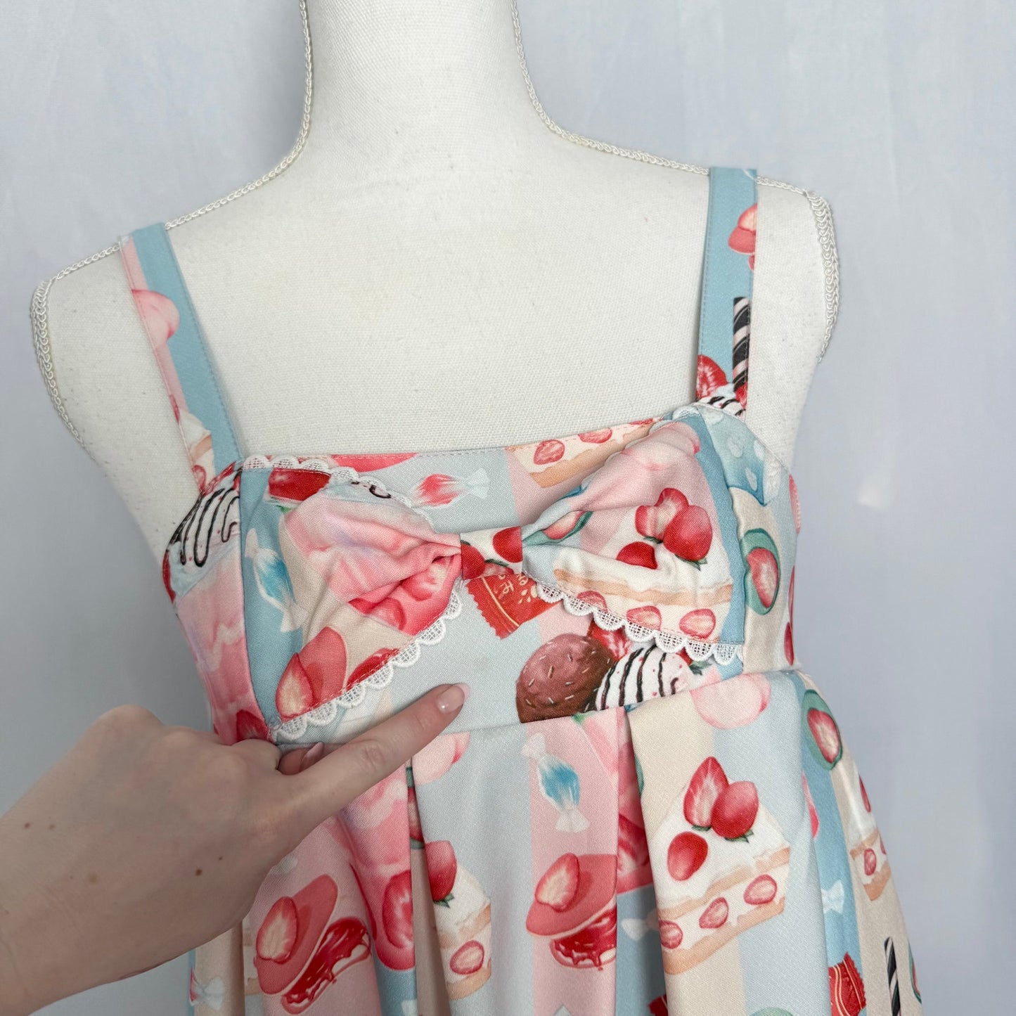 Secondhand Infanta Strawberry Sweet Lolita Babydoll Dress Ruffle Hem, Size Large