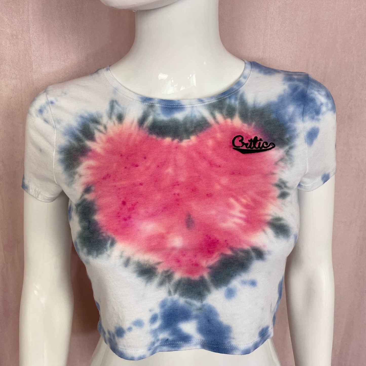 Reworked Critic Heart Tie Dye Crop Baby Tee, Size Small