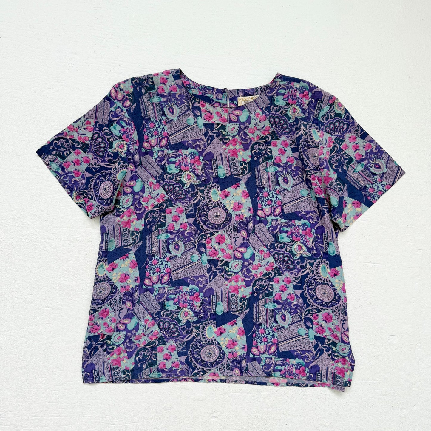 Secondhand Silkland Silk Abstract Floral Short Sleeve Top, Size XS