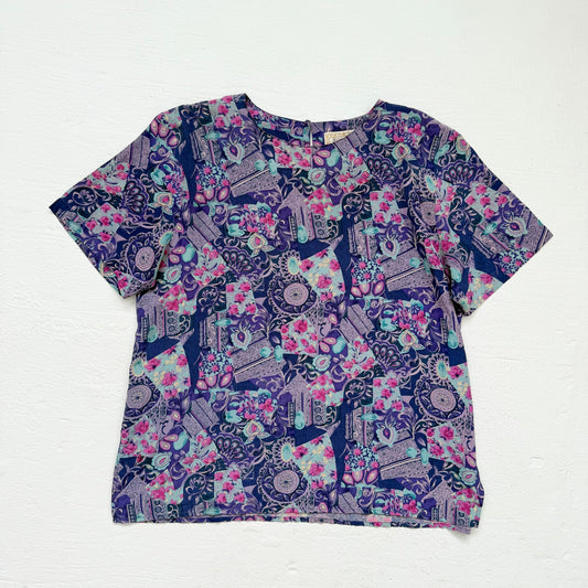 Secondhand Silkland Silk Abstract Floral Short Sleeve Top, Size XS