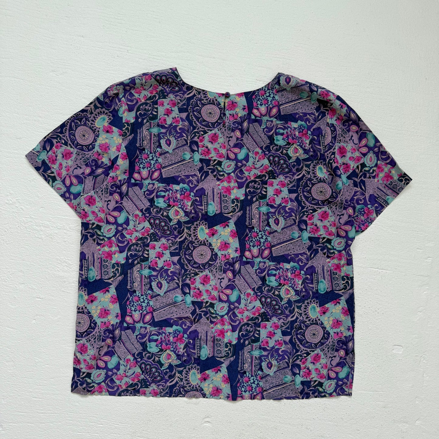 Secondhand Silkland Silk Abstract Floral Short Sleeve Top, Size XS