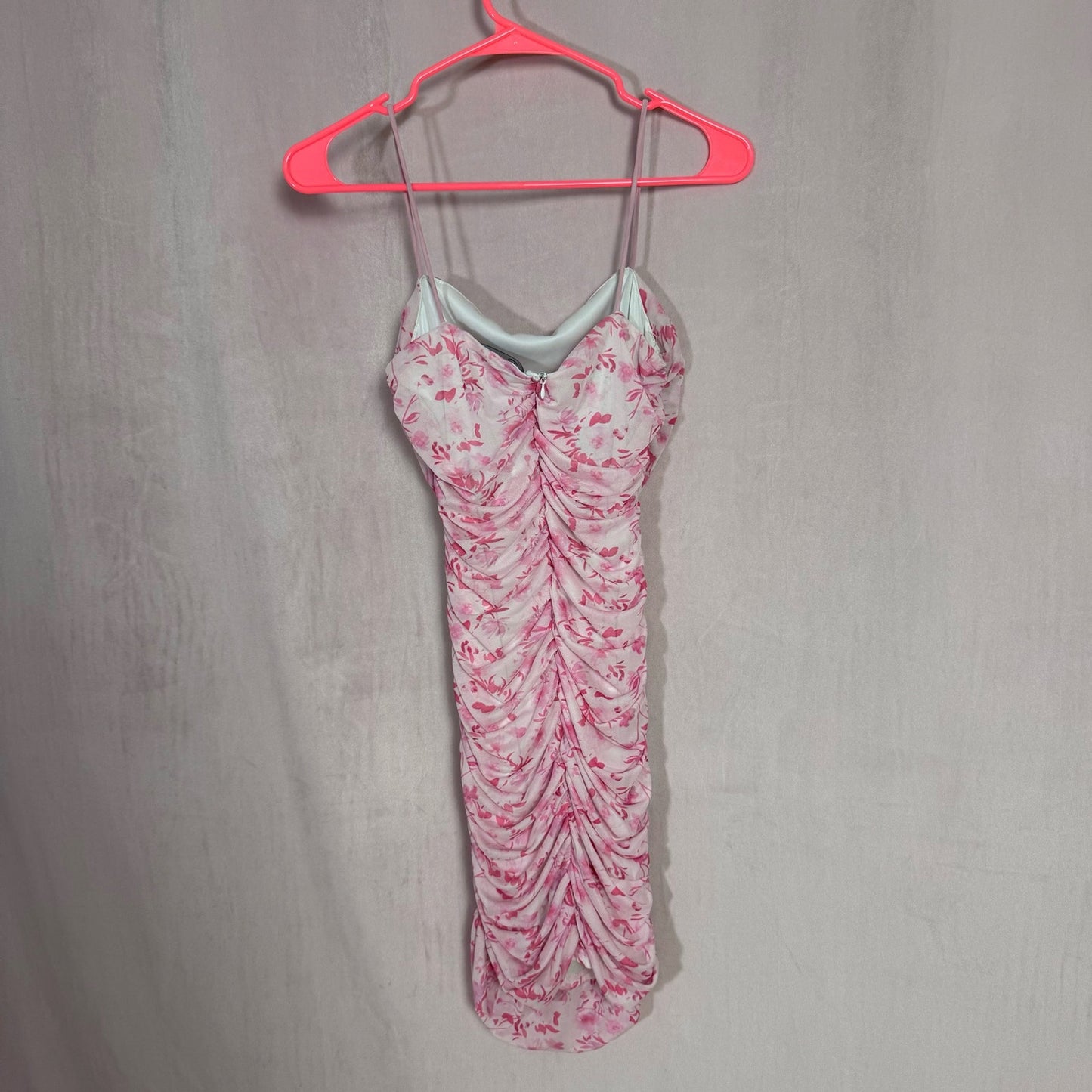 Secondhand Rosedress Pink Floral Ruched Bodycon Mini Dress, Size Small