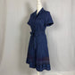 Secondhand Voll Navy Blue Button Down Midi Shirt Dress, Size Medium