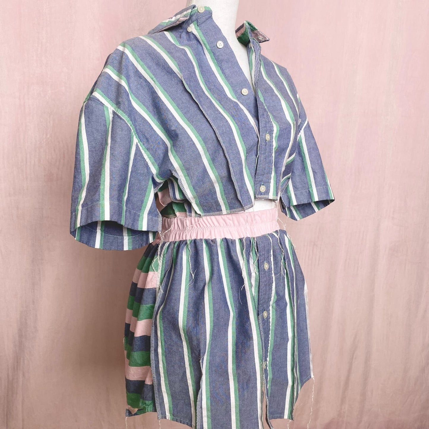 Upcycled Tommy Hilfiger Two Piece Stripe Skirt Set, Size Small