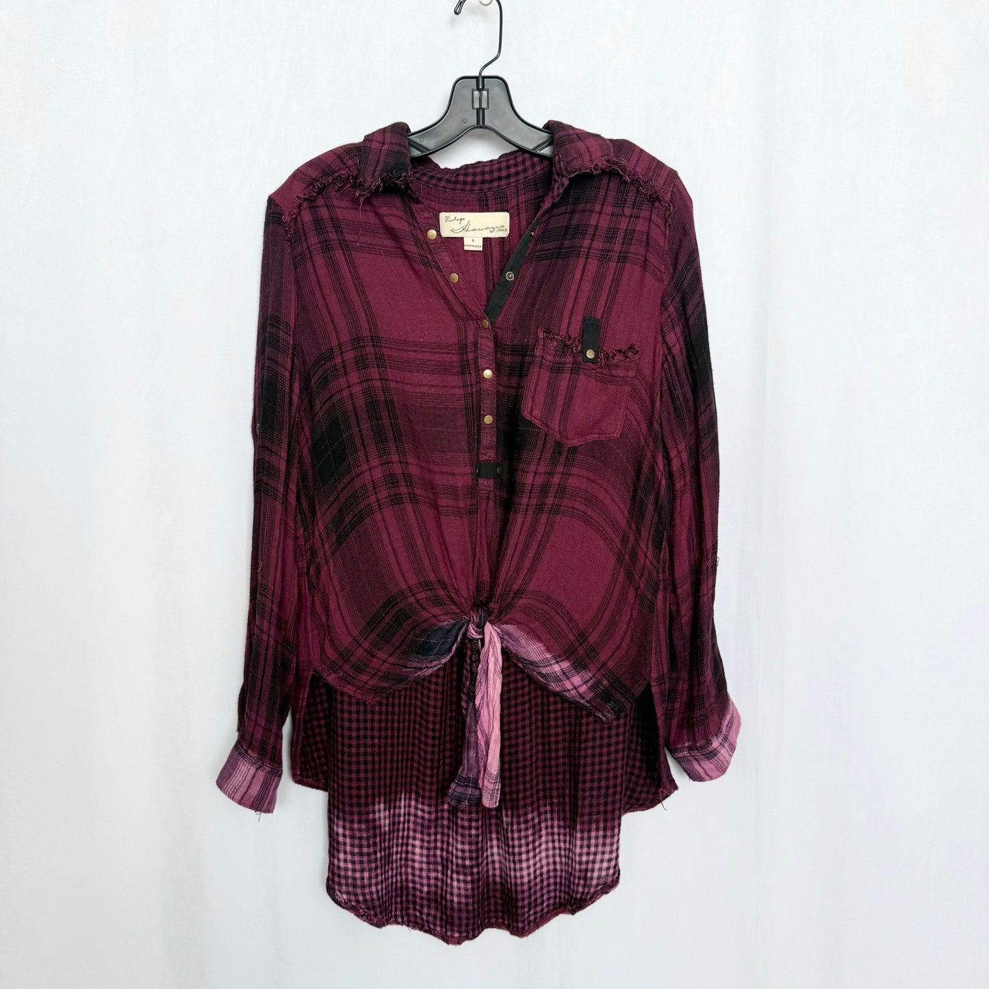 Secondhand Vintage Havana Oversized Tie Front Plaid Shirt, Size Small