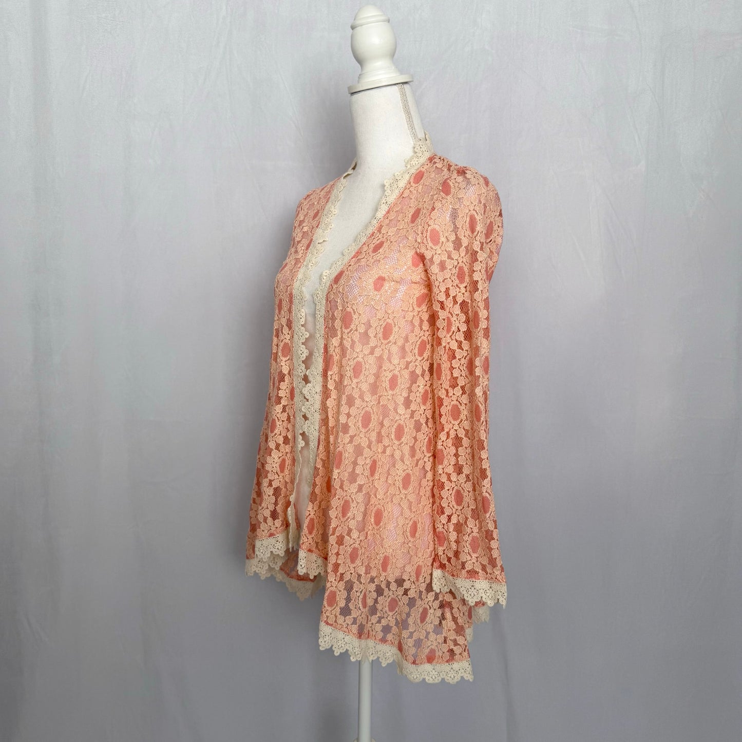 Secondhand Peach Love Floral Lace Open Front Cardigan, Size Small