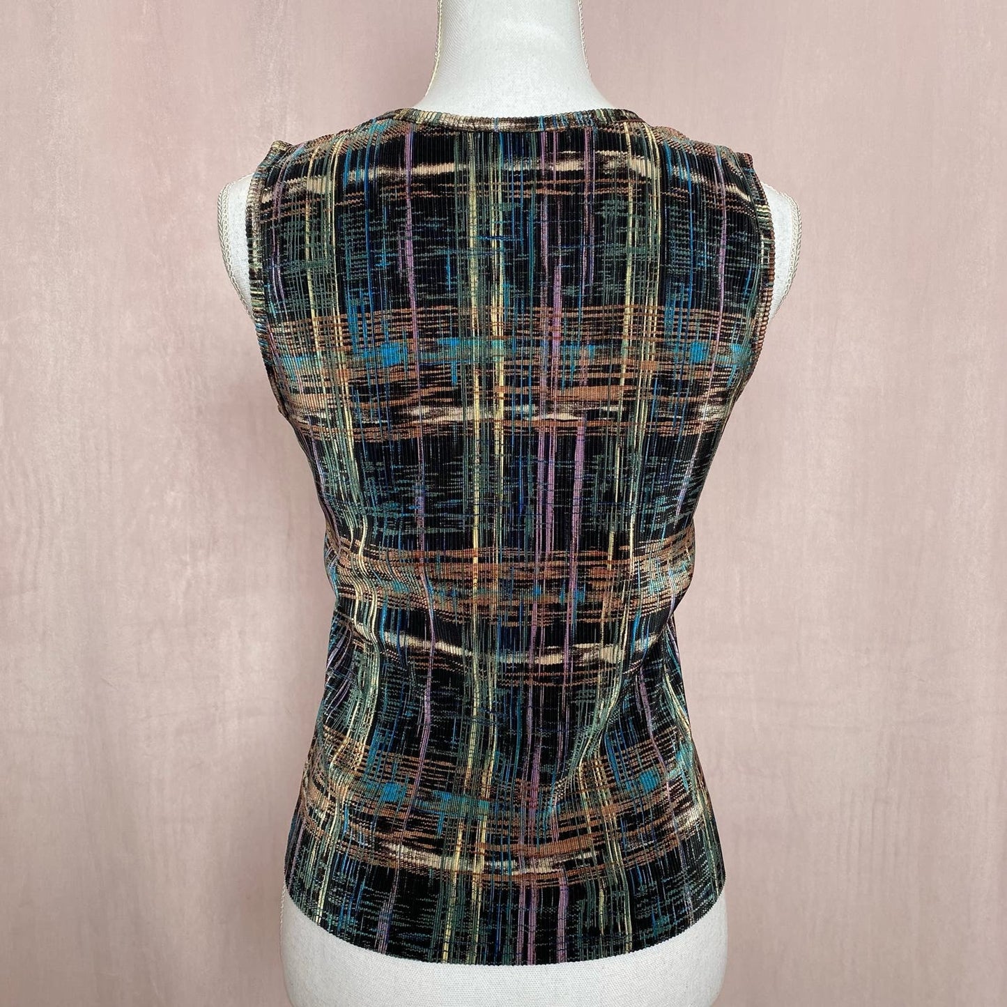 Vintage Plisse Micro Pleated Abstract Tank Top, Size Small