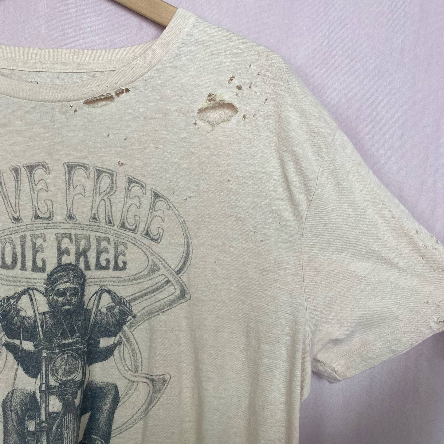 Upcycled Lucky Brand Live Free Die Free Distressed Tee, Size Large