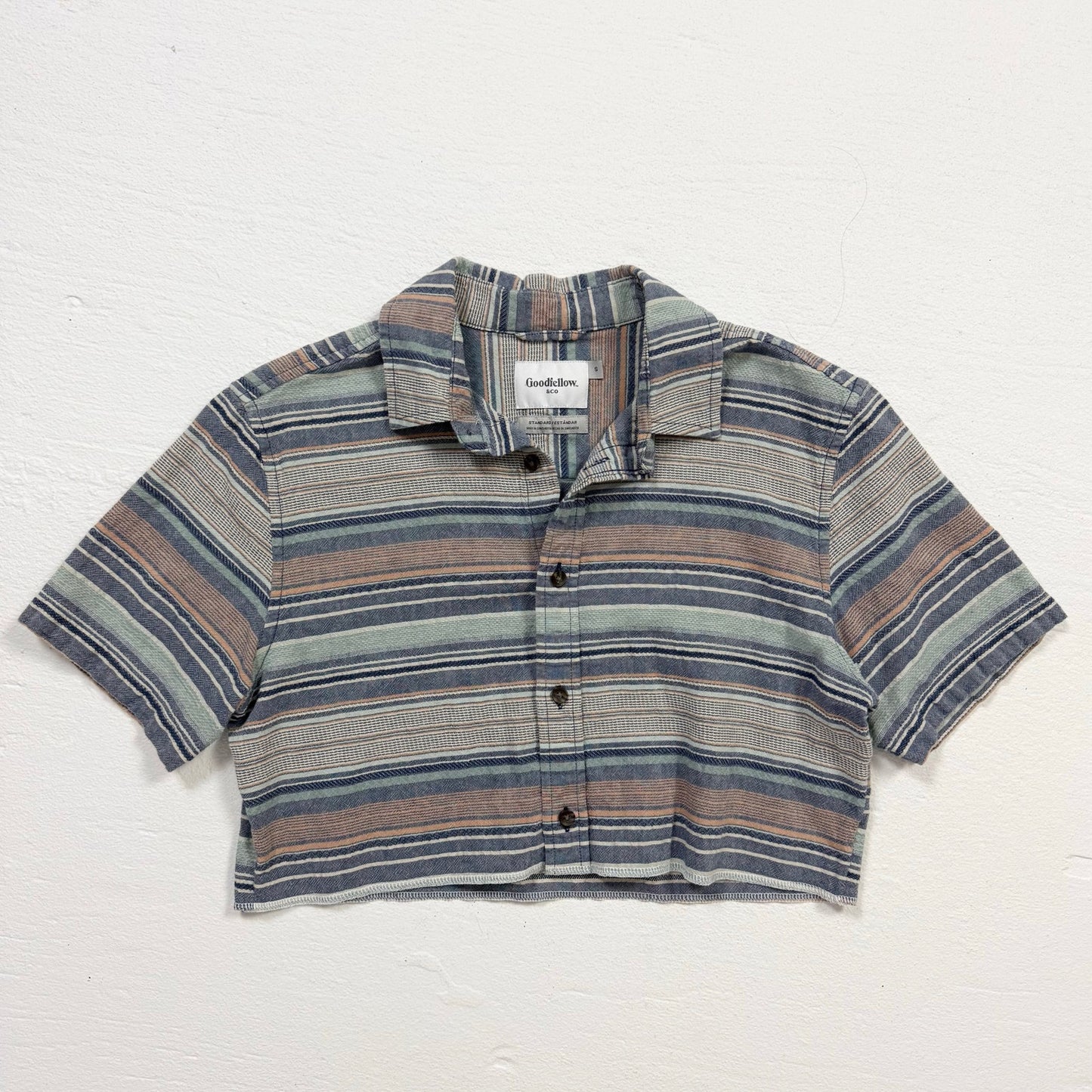 Reworked Striped Crop Button Up Shirt, Size Small