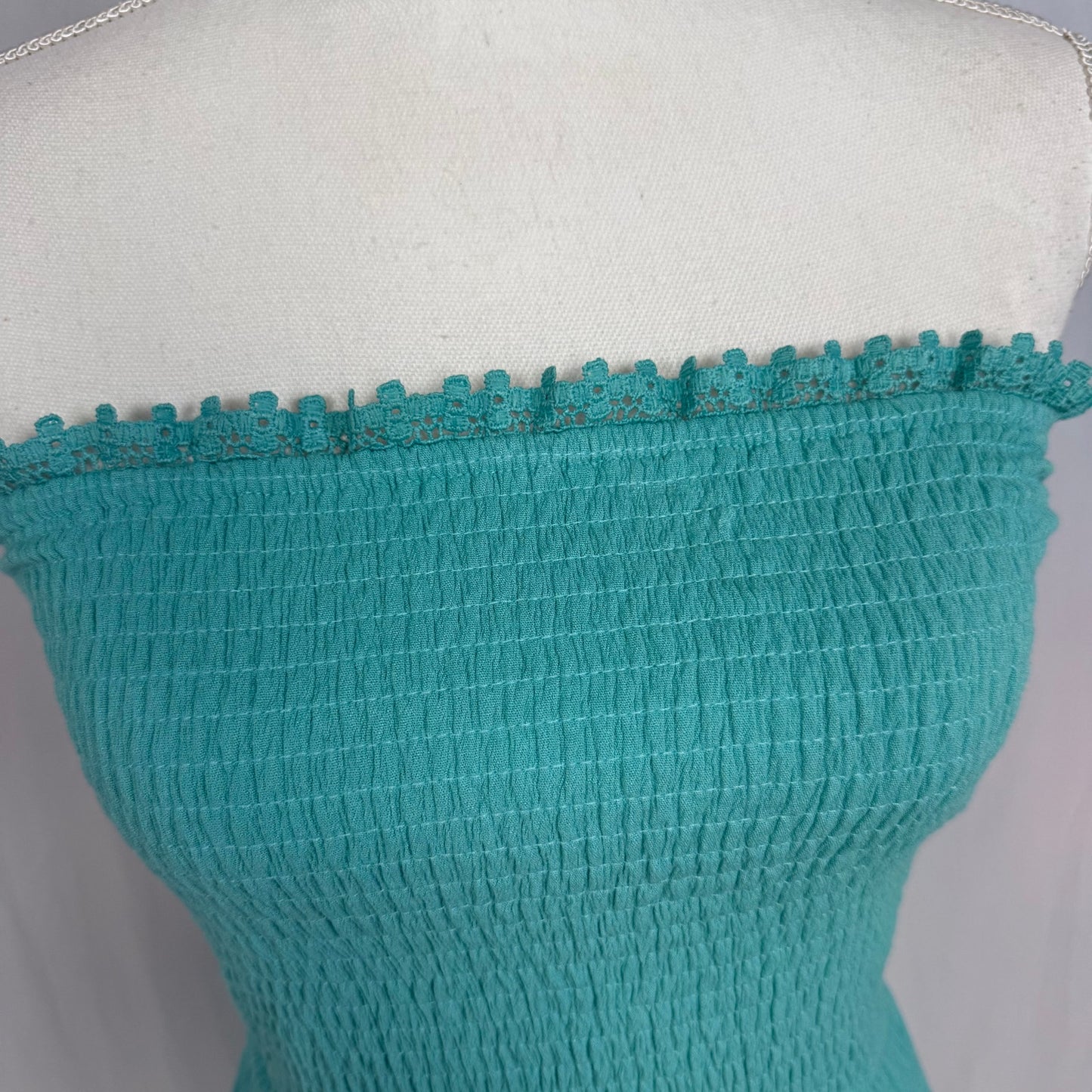 Secondhand Zesica Turquoise Strapless Smocked Boho Maxi Dress, Size Small