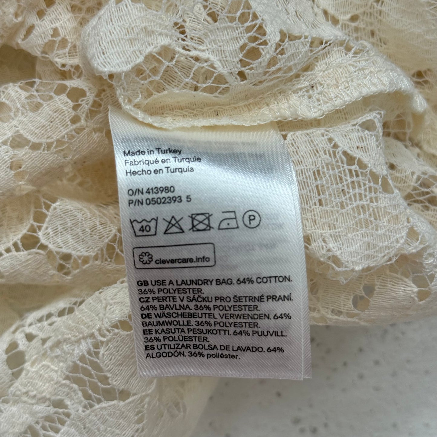 Secondhand LOGG H&M Flounce-Sleeved Cream Lace Blouse, Size 4