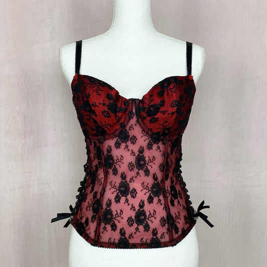 Vintage Red & Black Mesh Lace Corset Top