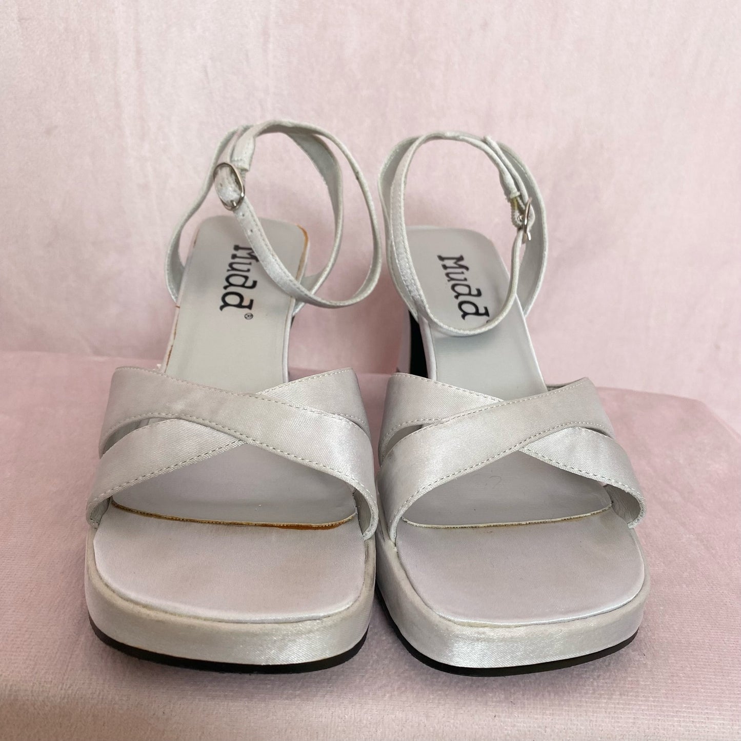 Y2K Mudd Silver Chunky Sandal Heels, Size 6.5
