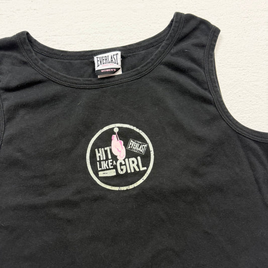 Reworked Everlast “Hit Like A Girl” Black Cutoff Crop Tank, Size XL