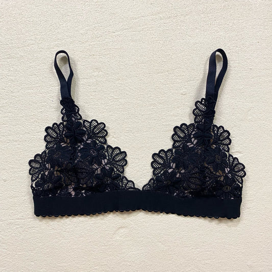 Secondhand Signature 8 Black Floral Lace Triangle Bralette, Size Small