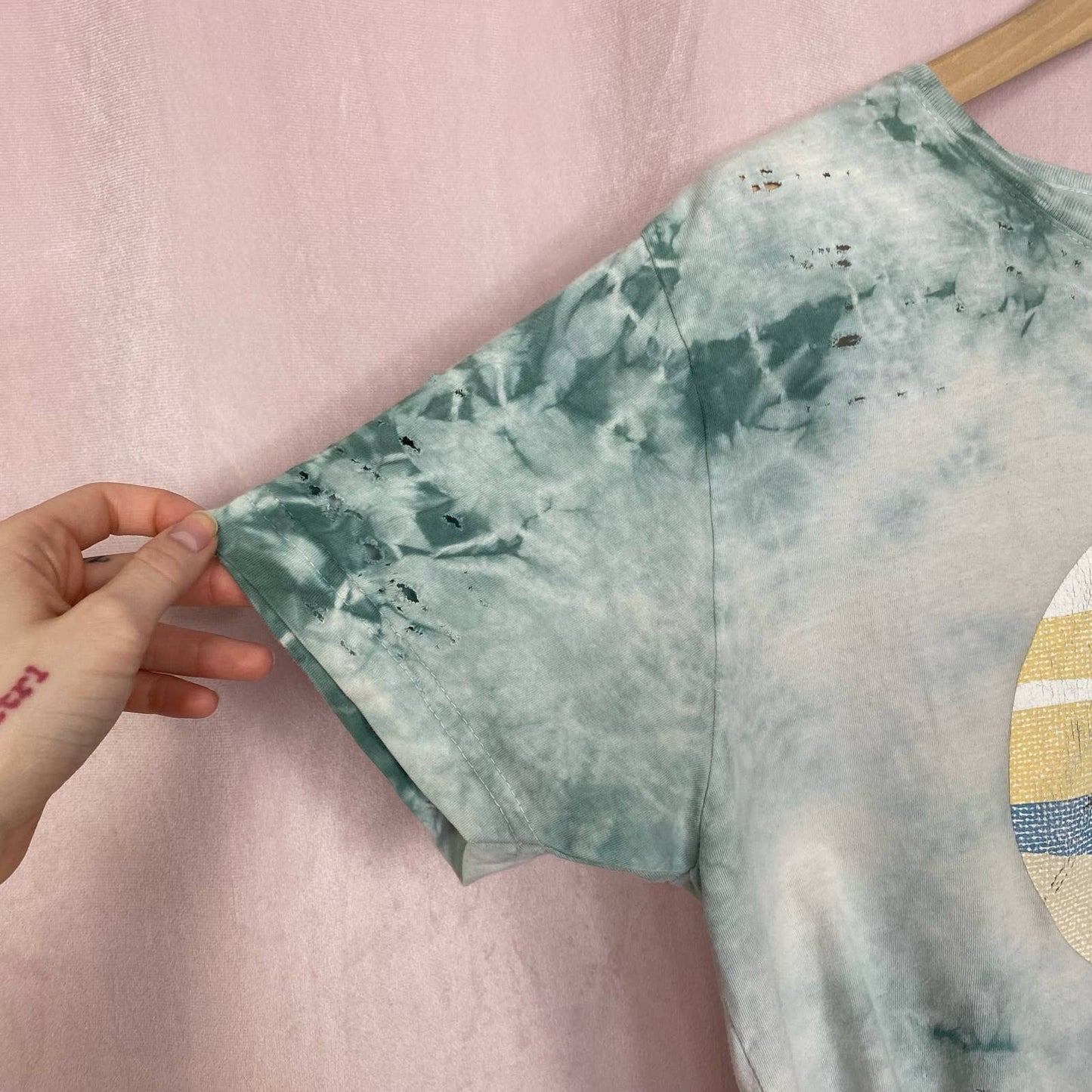 Upcycled Roxy Distressed Tie Dye Crop Smiley Tee, Size Medium