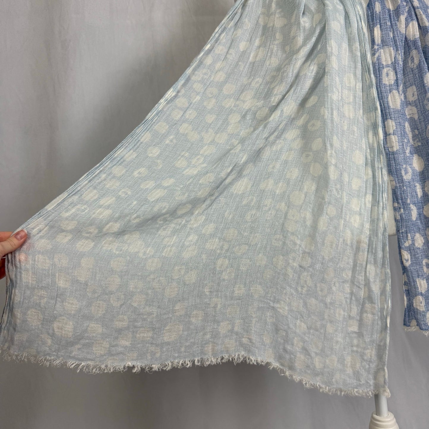 Secondhand Blue Boho Polka Dot Two Tone Fringe Scarf