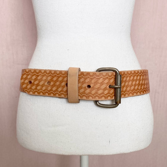 Vintage Embossed Brown Leather Belt