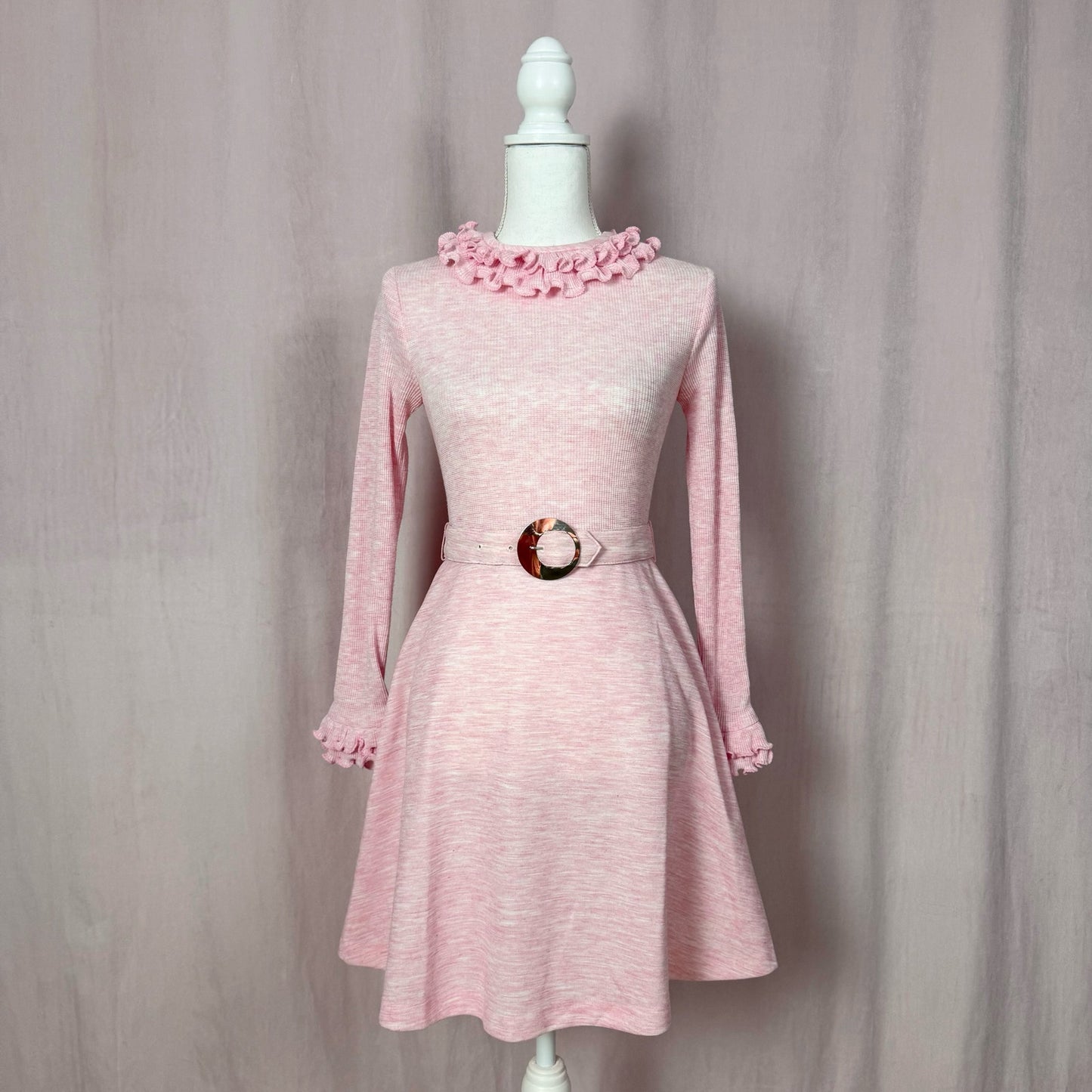 Vintage 70s Vicky Vaughn Pink Knit Mini Dress, Size XS