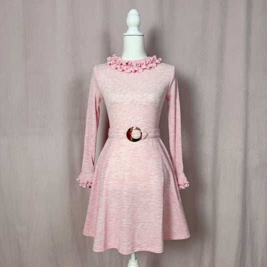 Vintage 70s Vicky Vaughn Pink Knit Mini Dress, Size XS