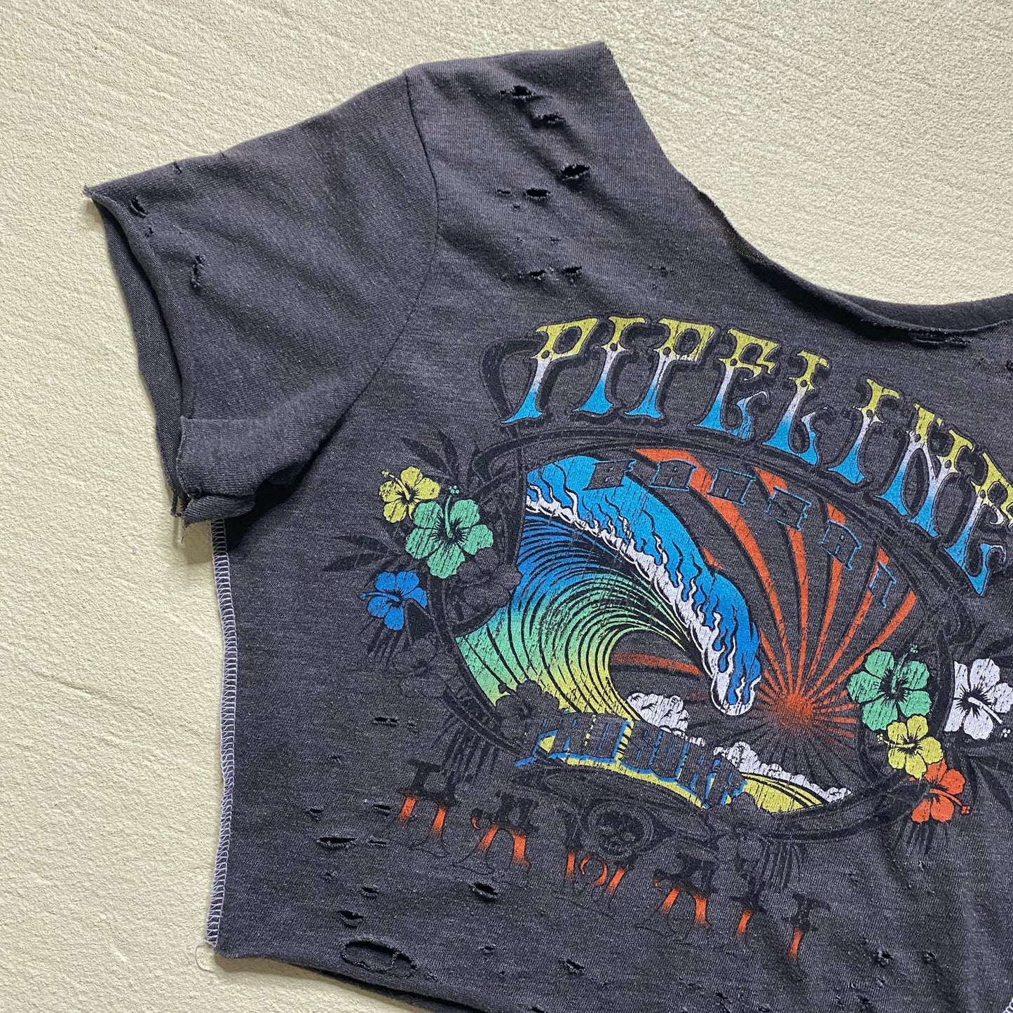 Reworked Pipeline Hawaii Distressed Crop Baby Tee, Size XS
