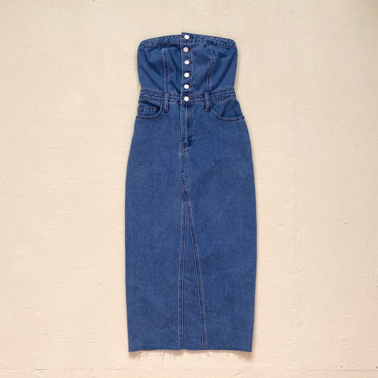 Secondhand Sincerely Jules Button Front Denim Tube Dress, Size XS