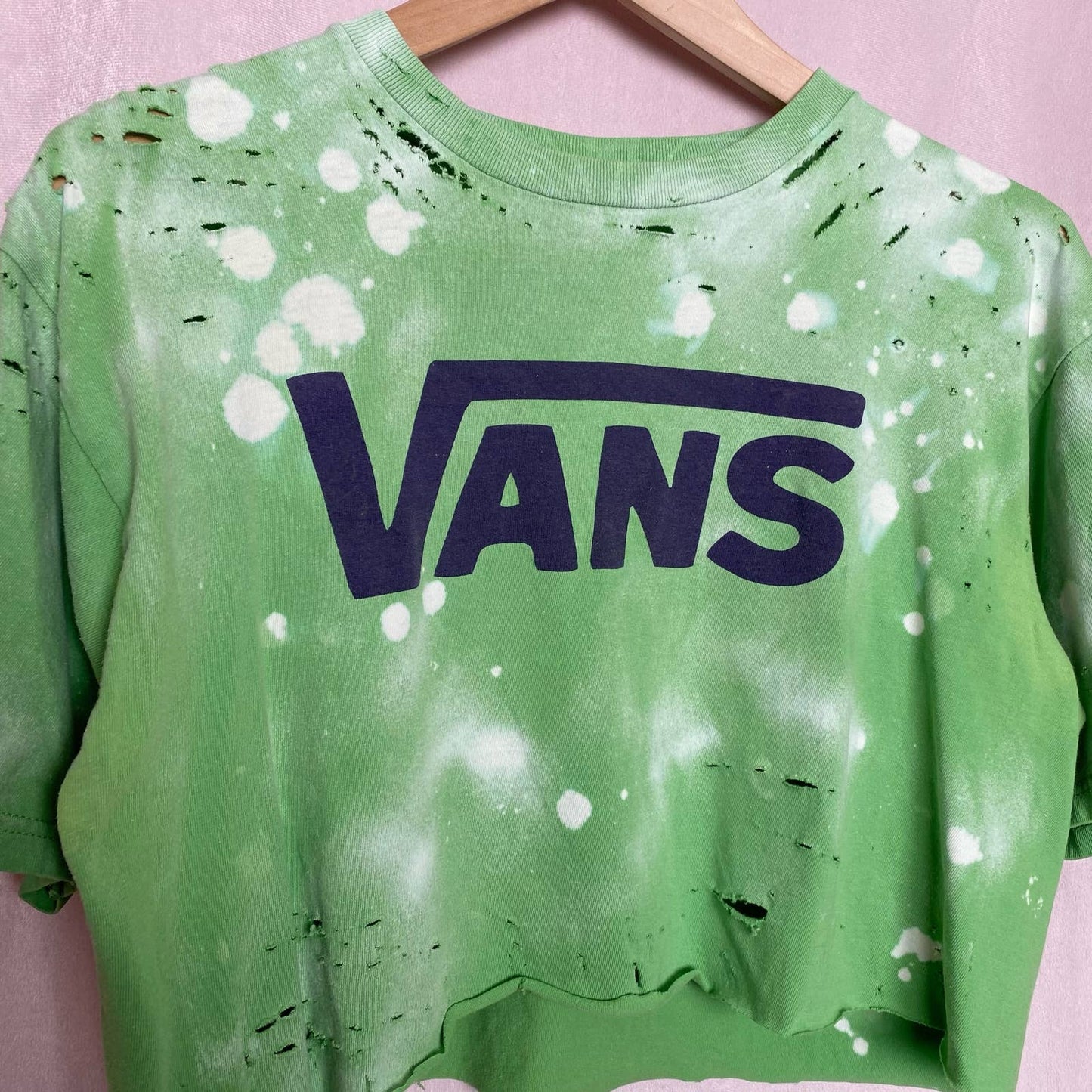 Reworked Vans Distressed Acid Wash Oversized Crop Tee, Size Medium