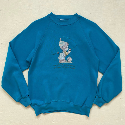 Vintage Hand Embroidered Crewneck Sweatshirt, Size Small