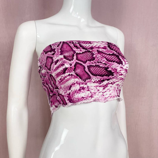 Scrap Fabric Y2K Pink Snake Print Crop Tube Top, Size Small
